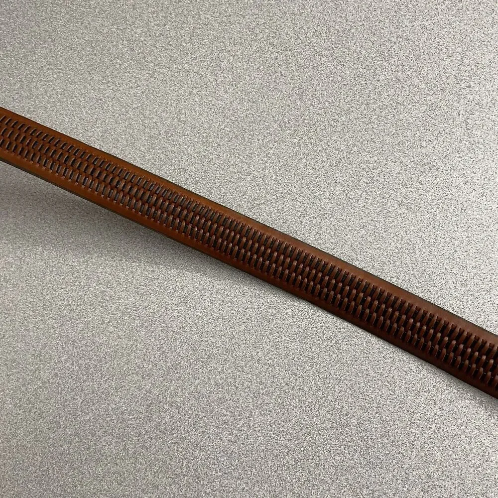 Crookhorn Leather Belt 38 Brown Mens Basketweave Dress Silver Buckle 1.25